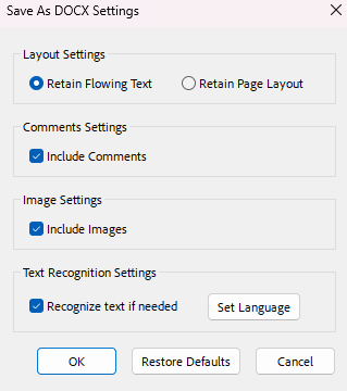Adobe Acrobat offers various settings for exporting PDFs in different formats. Adobe Acrobat offers various settings for exporting PDFs in different formats.