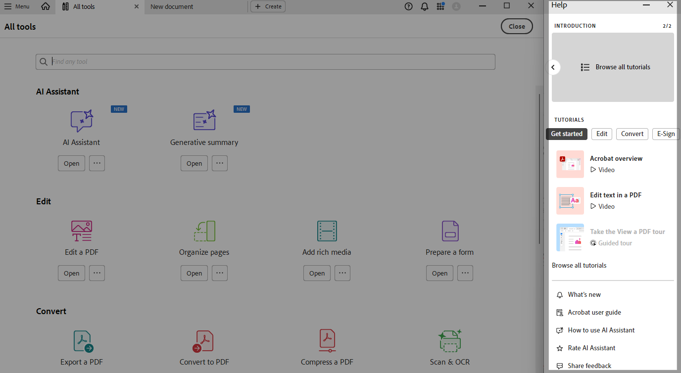 Adobe Acrobat has a knowledge hub built into the software. Adobe Acrobat has a knowledge hub built into the software.