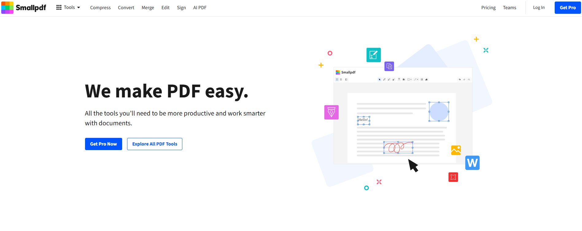 Smallpdf has a slogan on its homepage: ‘We make PDF easy’." Smallpdf has a slogan on its homepage: ‘We make PDF easy’."